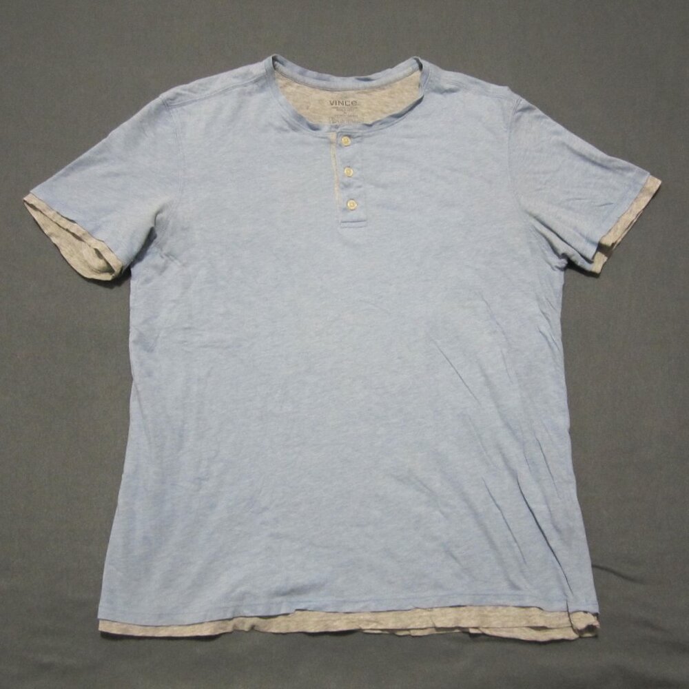 Vince Button Collar Shirt Mens M Light Blue Double Layered Pima Cotton SS